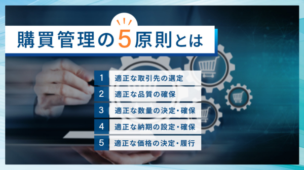 購買管理の5原則とは 1.適正な取引先の選定 2.適正な品質の確保 3.適正な数量の決定・確保 4.適正な納期の設定・確保 5.適正な価格の決定・履行